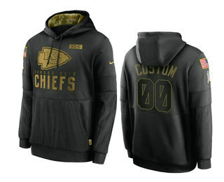 Men's Kansas City Chiefs Black 2020 Customize Salute to Service Sideline Therma Pullover Hoodie